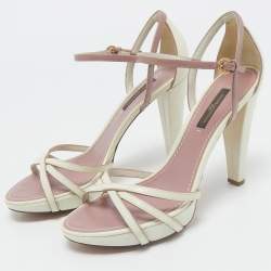 Louis Vuitton Cream/Beige Patent Ankle Strap Sandals Size 36