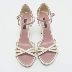 Louis Vuitton Cream/Beige Patent Ankle Strap Sandals Size 36