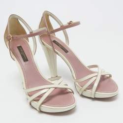 Louis Vuitton Cream/Beige Patent Ankle Strap Sandals Size 36