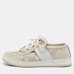 Louis Vuitton Beige Monogram Denim and Leather Lous Sneakers Size 38.5