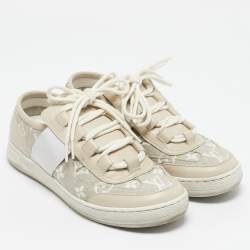 Louis Vuitton Beige Monogram Denim and Leather Lous Sneakers Size 38.5