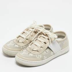 Louis Vuitton Beige Monogram Denim and Leather Lous Sneakers Size 38.5