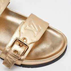 Louis Vuitton Gold Monogram Embossed Leather Bom Dia Flat Slide Sandals Size 40