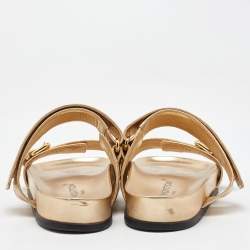 Louis Vuitton Gold Monogram Embossed Leather Bom Dia Flat Slide Sandals Size 40