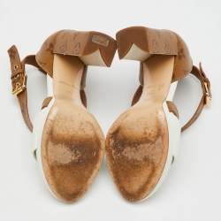 Pre Owned Louis Vuitton White/Brown Leather and Reverse Monogram Canvas Matchmake Sandals Size 36