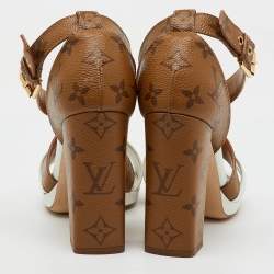 Pre Owned Louis Vuitton White/Brown Leather and Reverse Monogram Canvas Matchmake Sandals Size 36