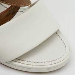 Pre Owned Louis Vuitton White/Brown Leather and Reverse Monogram Canvas Matchmake Sandals Size 36
