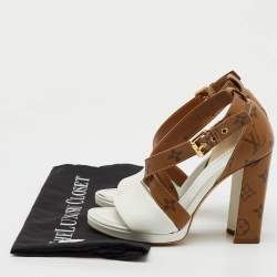 Pre Owned Louis Vuitton White/Brown Leather and Reverse Monogram Canvas Matchmake Sandals Size 36