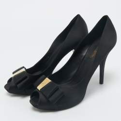 Louis Vuitton Black Satin Peep Toe Platform Pumps Size 40.5