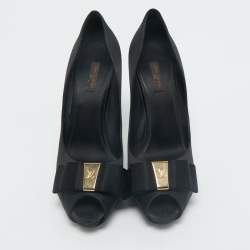 Louis Vuitton Black Satin Peep Toe Platform Pumps Size 40.5