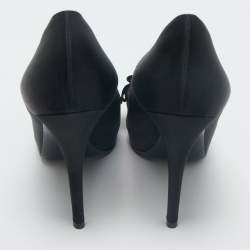 Louis Vuitton Black Satin Peep Toe Platform Pumps Size 40.5