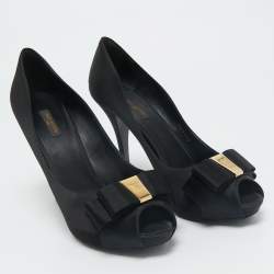 Louis Vuitton Black Satin Peep Toe Platform Pumps Size 40.5