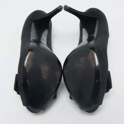 Louis Vuitton Black Satin Peep Toe Platform Pumps Size 40.5