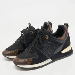 Louis Vuitton Black/Brown Monogram Canvas and Suede Run Away Lace Up Sneakers Size 36
