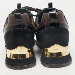 Louis Vuitton Black/Brown Monogram Canvas and Suede Run Away Lace Up Sneakers Size 36