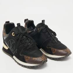 Louis Vuitton Black/Brown Monogram Canvas and Suede Run Away Lace Up Sneakers Size 36