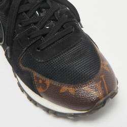 Louis Vuitton Black/Brown Monogram Canvas and Suede Run Away Lace Up Sneakers Size 36