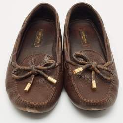 Louis Vuitton Brown Damier Ebene Canvas and Leather Arizona Bow Loafers Size 38.5