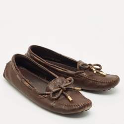 Louis Vuitton Brown Damier Ebene Canvas and Leather Arizona Bow Loafers Size 38.5