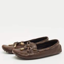Louis Vuitton Brown Damier Ebene Canvas and Leather Arizona Bow Loafers Size 38.5
