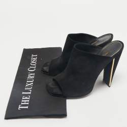 Louis Vuitton Black Suede Block Heel Mules Size 38