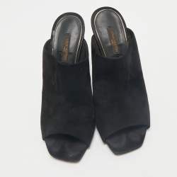 Louis Vuitton Black Suede Block Heel Mules Size 38