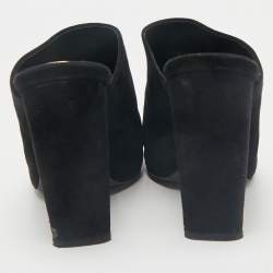 Louis Vuitton Black Suede Block Heel Mules Size 38