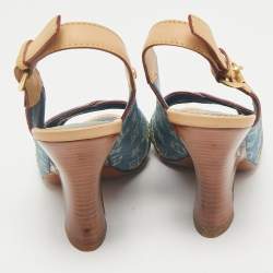 Louis Vuitton Blue Denim and Leather Slingback Sandals Size 36
