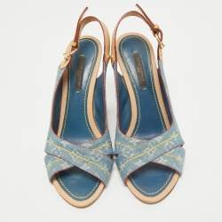 Louis Vuitton Blue Denim and Leather Slingback Sandals Size 36