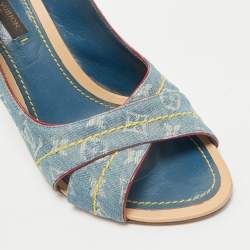 Louis Vuitton Blue Denim and Leather Slingback Sandals Size 36