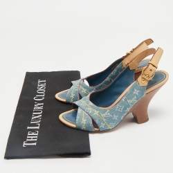 Louis Vuitton Blue Denim and Leather Slingback Sandals Size 36