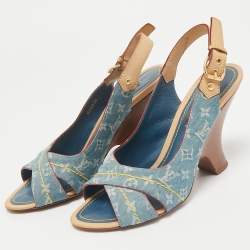 Louis Vuitton Blue Denim and Leather Slingback Sandals Size 36