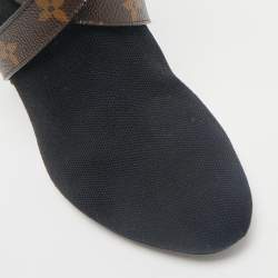Pre Owned Louis Vuitton Black/Brown Knit Fabric And Monogram Canvas Ankle Boots Size 39 