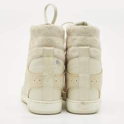 Louis Vuitton Beige Monogram Suede and Leather Millennium Wedge Sneakers Size 37