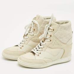 Louis Vuitton Beige Monogram Suede and Leather Millennium Wedge Sneakers Size 37