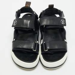 Pre Owned Louis Vuitton Black Leather Paseo Comfort Sandals Size 37
