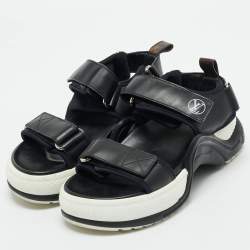 Pre Owned Louis Vuitton Black Leather Paseo Comfort Sandals Size 37