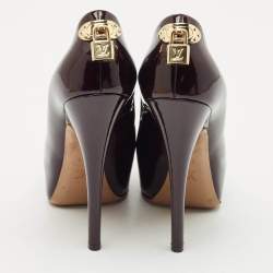 Louis Vuitton Burgundy Patent Leather Oh Really! Platform Peep Toe Pumps Size 37.5