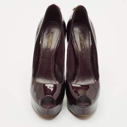 Louis Vuitton Burgundy Patent Leather Oh Really! Platform Peep Toe Pumps Size 37.5