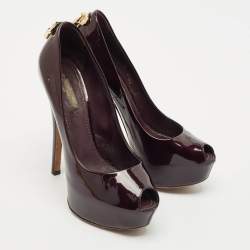 Louis Vuitton Burgundy Patent Leather Oh Really! Platform Peep Toe Pumps Size 37.5