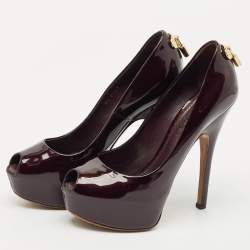 Louis Vuitton Burgundy Patent Leather Oh Really! Platform Peep Toe Pumps Size 37.5