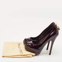 Louis Vuitton Burgundy Patent Leather Oh Really! Platform Peep Toe Pumps Size 37.5