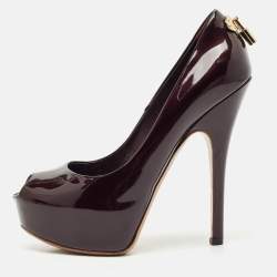 Louis Vuitton Burgundy Patent Leather Oh Really! Platform Peep Toe Pumps Size 37.5
