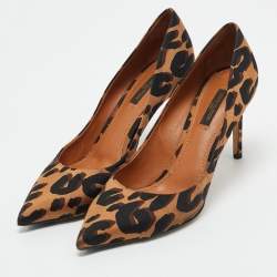 Louis Vuitton Brown Leopard Print Fabric Eyeline Pointed Toe Pumps Size 38.5
