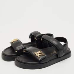 Louis Vuitton Black Leather Sunset Flat Sandals Size 36.5
