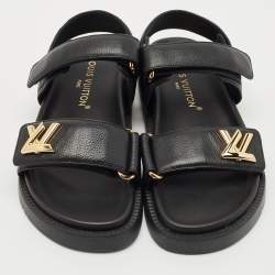 Louis Vuitton Black Leather Sunset Flat Sandals Size 36.5
