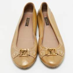 Louis Vuitton Beige Patent Leather Oxford Ballet Flats Size 39