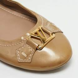 Louis Vuitton Beige Patent Leather Oxford Ballet Flats Size 39