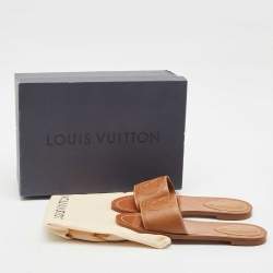 Pre Owned Louis Vuitton Brown Leather Lock It Flat Slides Size 37