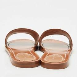 Pre Owned Louis Vuitton Brown Leather Lock It Flat Slides Size 37